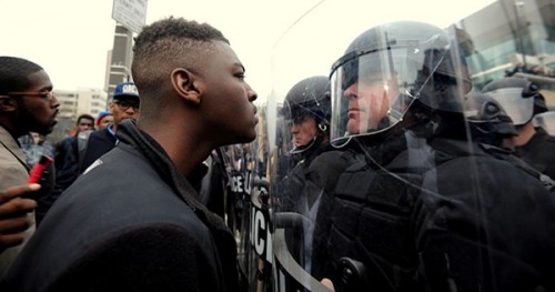 Protesters taunting police