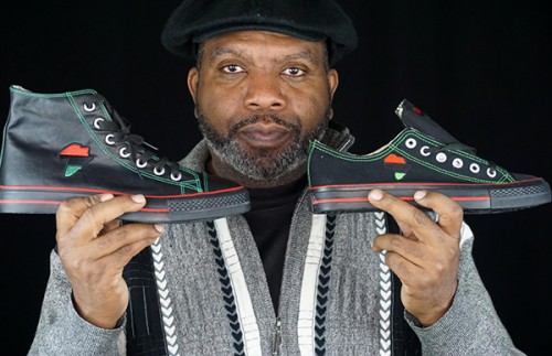 Tariq Edmonson, with custom African sneakers